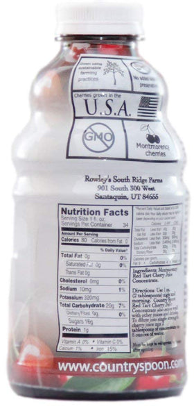 Country Spoon Montmorency cherry concentrate ingredients close-up.