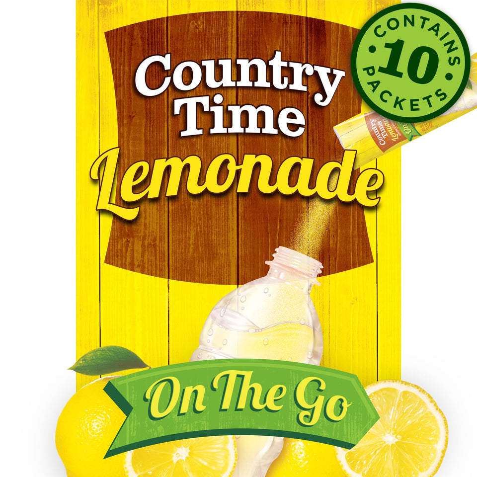 Country Time Lemonade on-the-go packets ready to mix for on-the-go refreshment.
