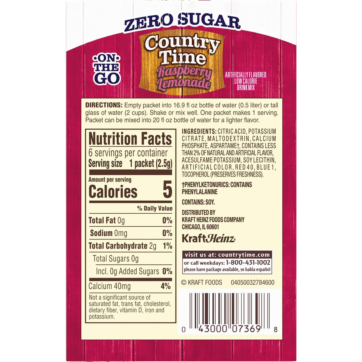 Country Time On-The-Go Raspberry Lemonade packets shown for easy travel and storage