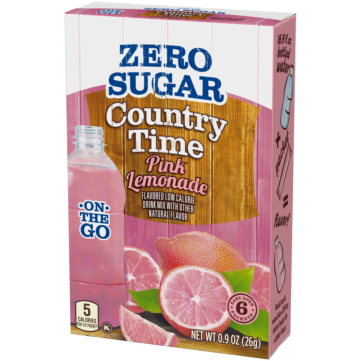 Country Time pink lemonade on-the-go box shows 12 boxes for easy family on-the-go sipping.
