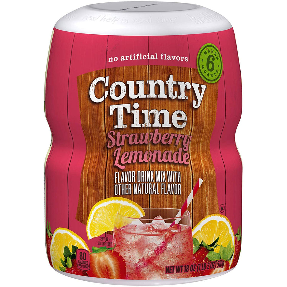 Country Time Strawberry Lemonade Drink Mix in a resealable canister for convenient, large-batch servings
