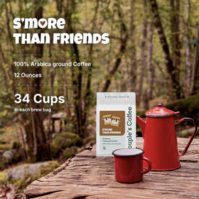 Couple's Coffee Co. bag label emphasizes fair trade and freshness.