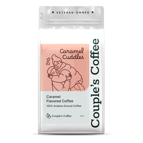 Couple's Coffee Caramel Cuddles bag front with Arabica beans for premium quality