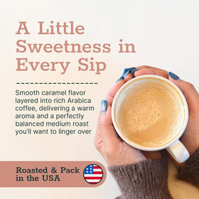 Pouring Couple's Coffee Caramel Cuddles into a mug to release aroma