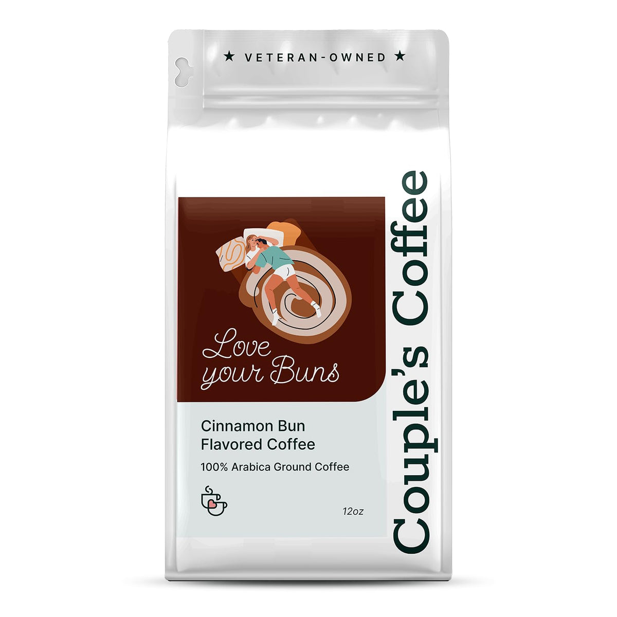 Couple's Coffee Co Love Your Buns cinnamon bun cup with rich aroma for cozy mornings.