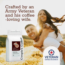 Couple's Coffee Co Veteran-owned brand in a warm kitchen scene.