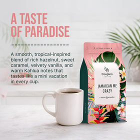 Couple's Coffee brew cup with steam reveals inviting aroma.