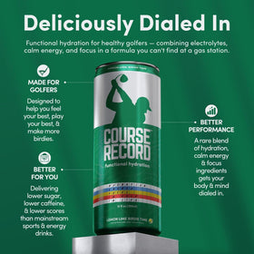 Course Record calm energy can conveys smooth, crash-free alertness ideal for long rounds.