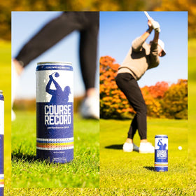 Course Record low sugar caffeine visual reinforces clean ingredients for guilt-free hydration during workouts.