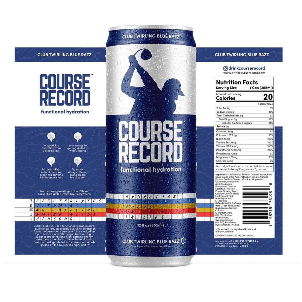 Course Record variety pack cans demonstrates versatile flavors for quick hydration before, during, or after play.
