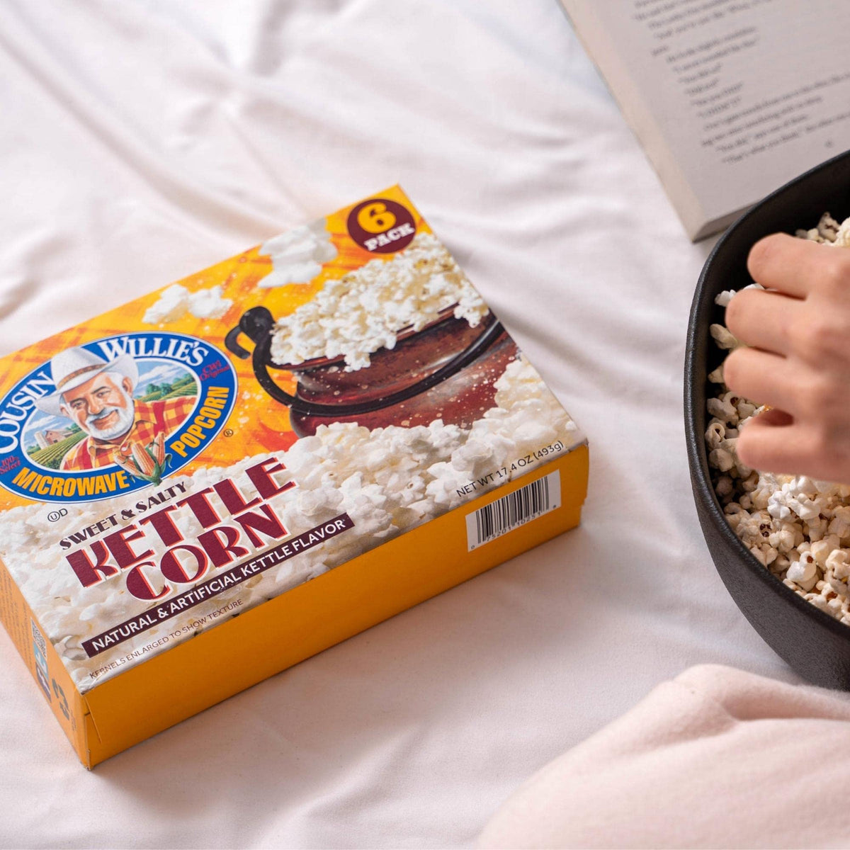 Cousin Willie's Kettle Corn label, gluten-free and non-GMO promise.