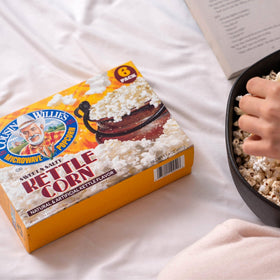 Cousin Willie's Kettle Corn label, gluten-free and non-GMO promise.