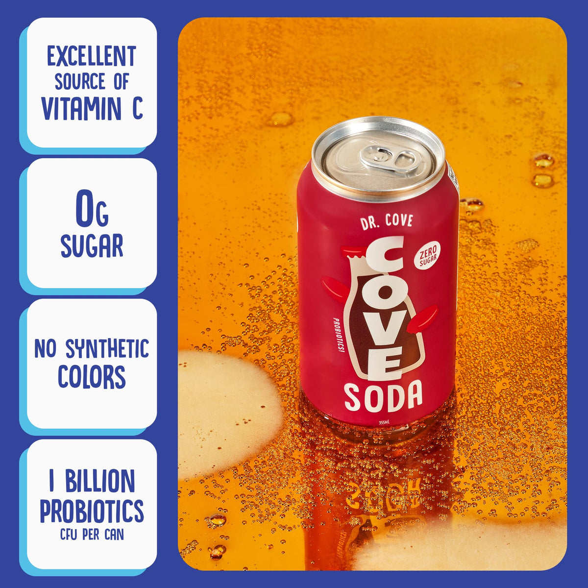 Cove Soda 12-pack on table for family moments and sharing.