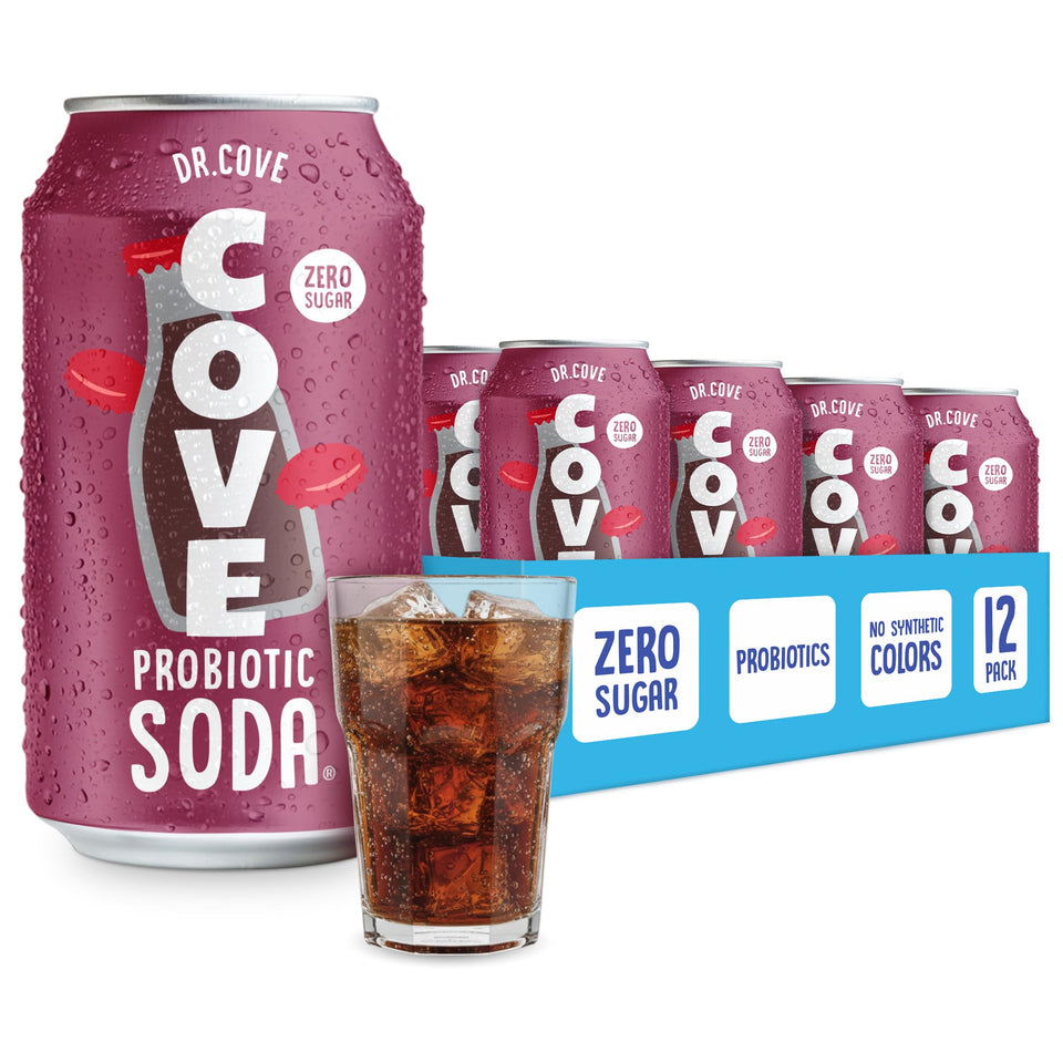 Cove Soda probiotic can close-up highlighting bold flavor and probiotic benefits.
