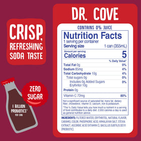 Cove Soda zero-sugar display in fridge emphasizing guilt-free refreshment.