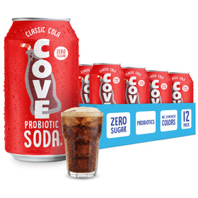 Cove Soda Classic Cola can showing crisp flavor and probiotic benefits.