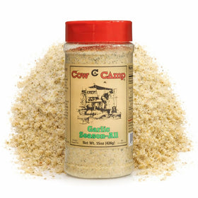 Cow Camp Garlic Seasoning bottle front showing the product and label
