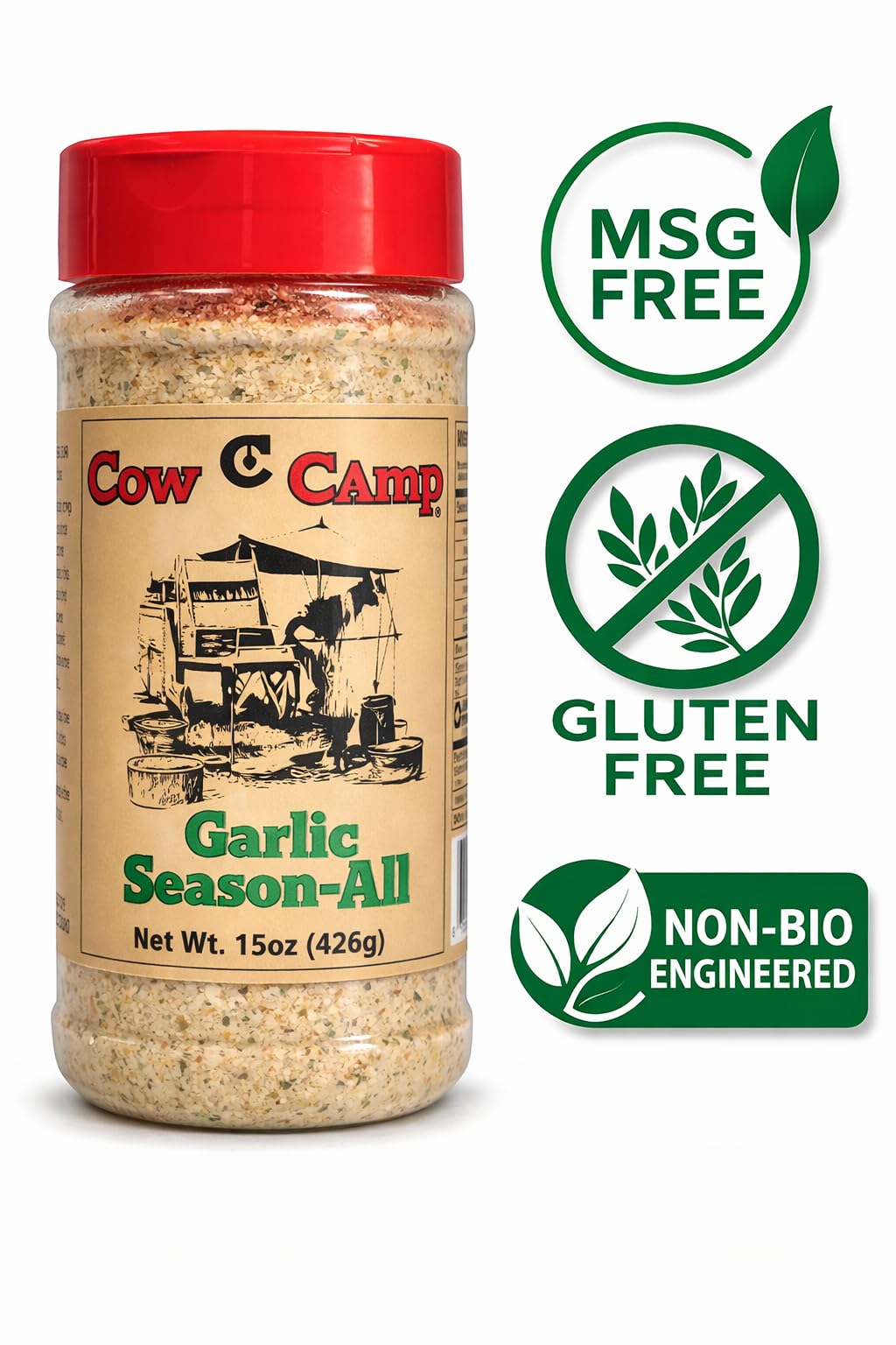 Cow Camp Garlic Seasoning with vegetables to enhance natural flavors