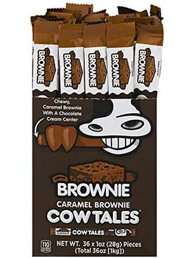 Cow Tales Caramel Brownie close-up of chewy nougat center, ideal snack for on-the-go.