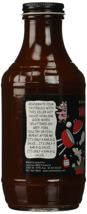 Cowtown Night Of The Living BBQ Sauce label closeup highlights award-winning flavor