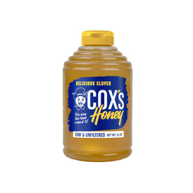 Cox's Honey Clover jar showing light, mildly sweet flavor for toast and tea.