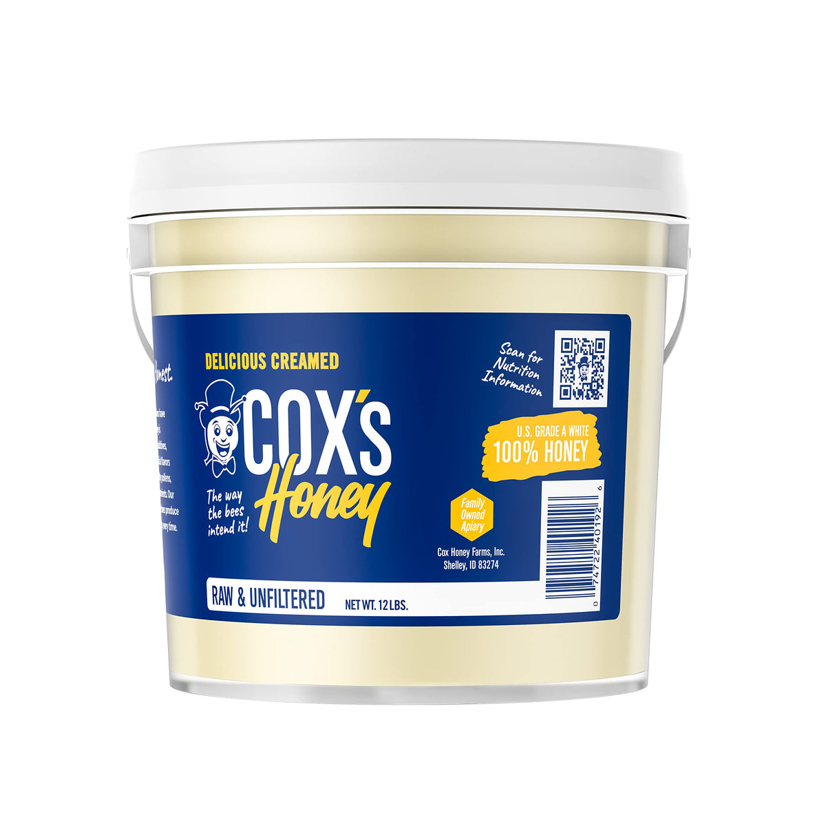 Cox's Honey creamed whipped honey texture close-up, smooth scoop for toast.