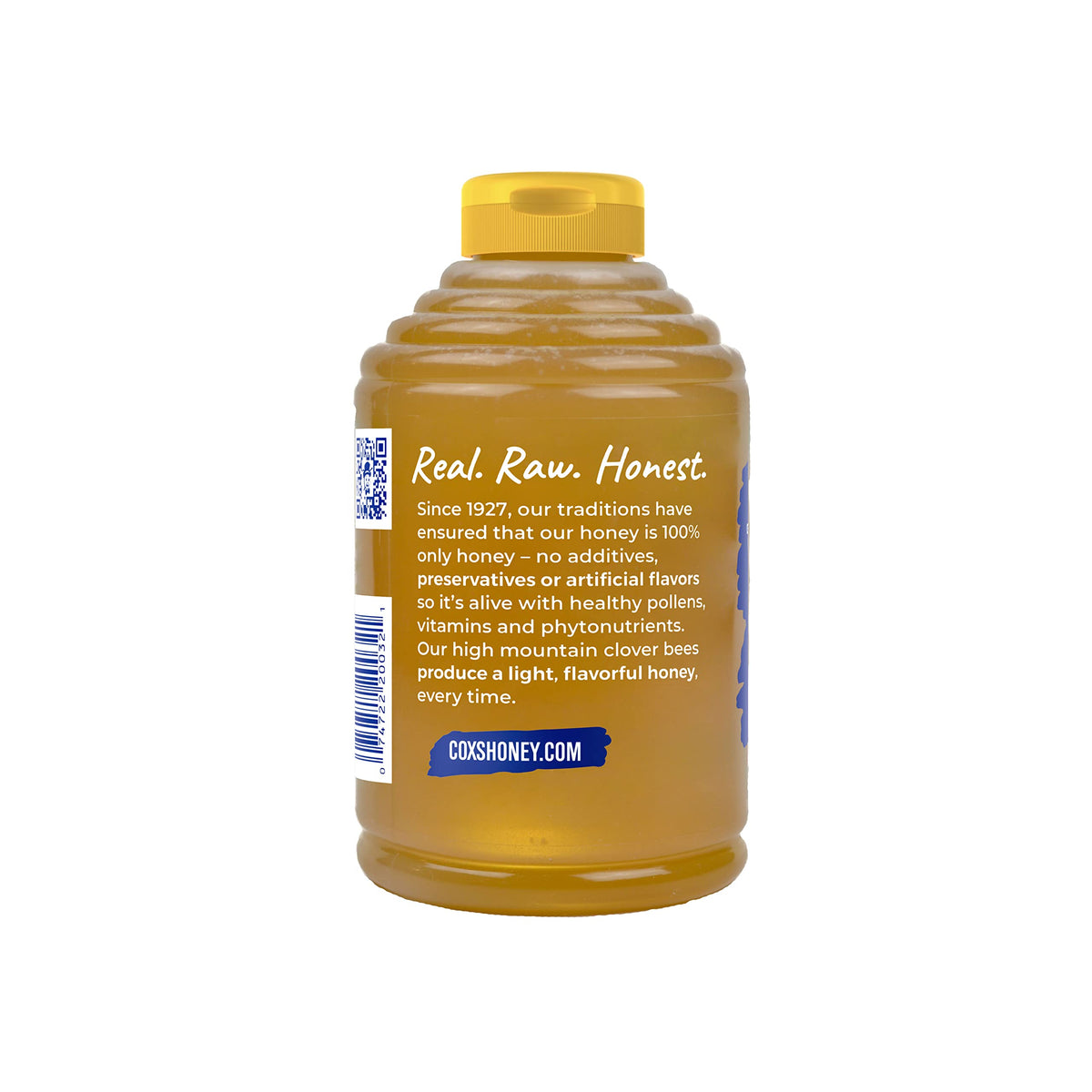 Cox's Honey pouring bottle highlights pure, additive-free clover sweetness.