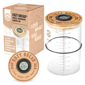 Cozy Bread 34oz glass starter jar with easy feeding marks for quick reference.