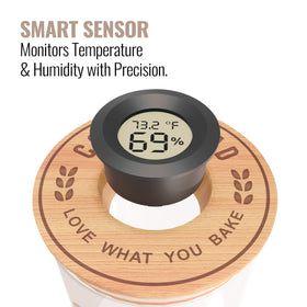 Cozy Bread digital thermometer display shows real-time temp for steady fermentation.