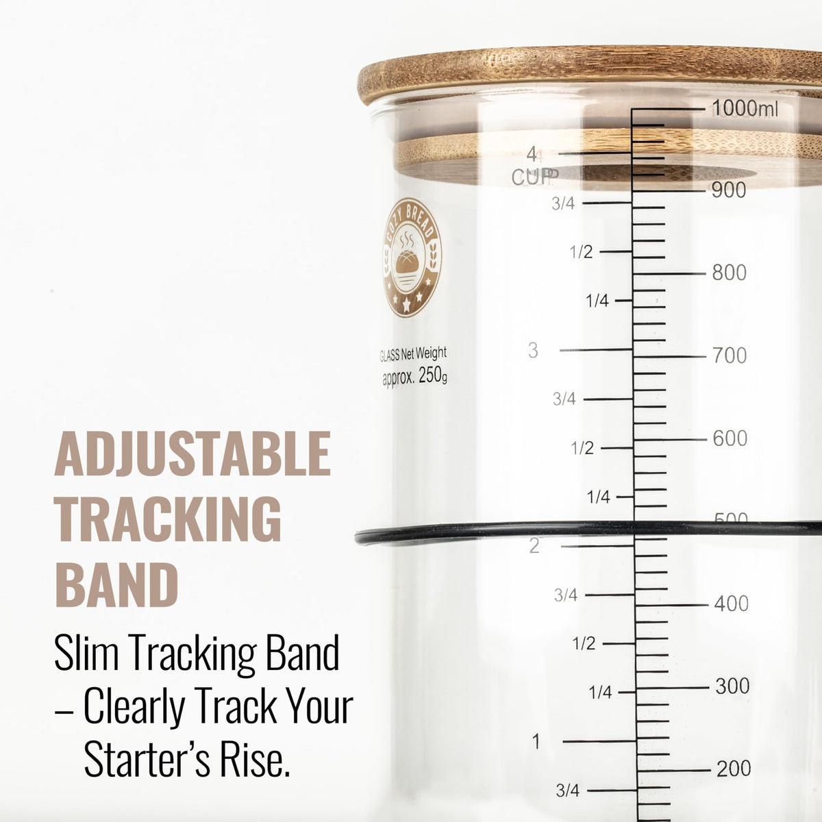 Cozy Bread wide-mouth glass jar simplifies feeding and cleaning.