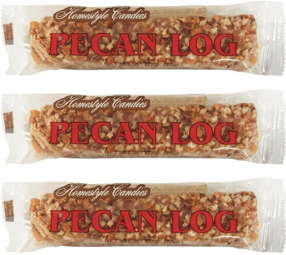 Cozy Confections Crown Candy Pecan Log: rich caramel-coated pecan treat ideal for gifting.