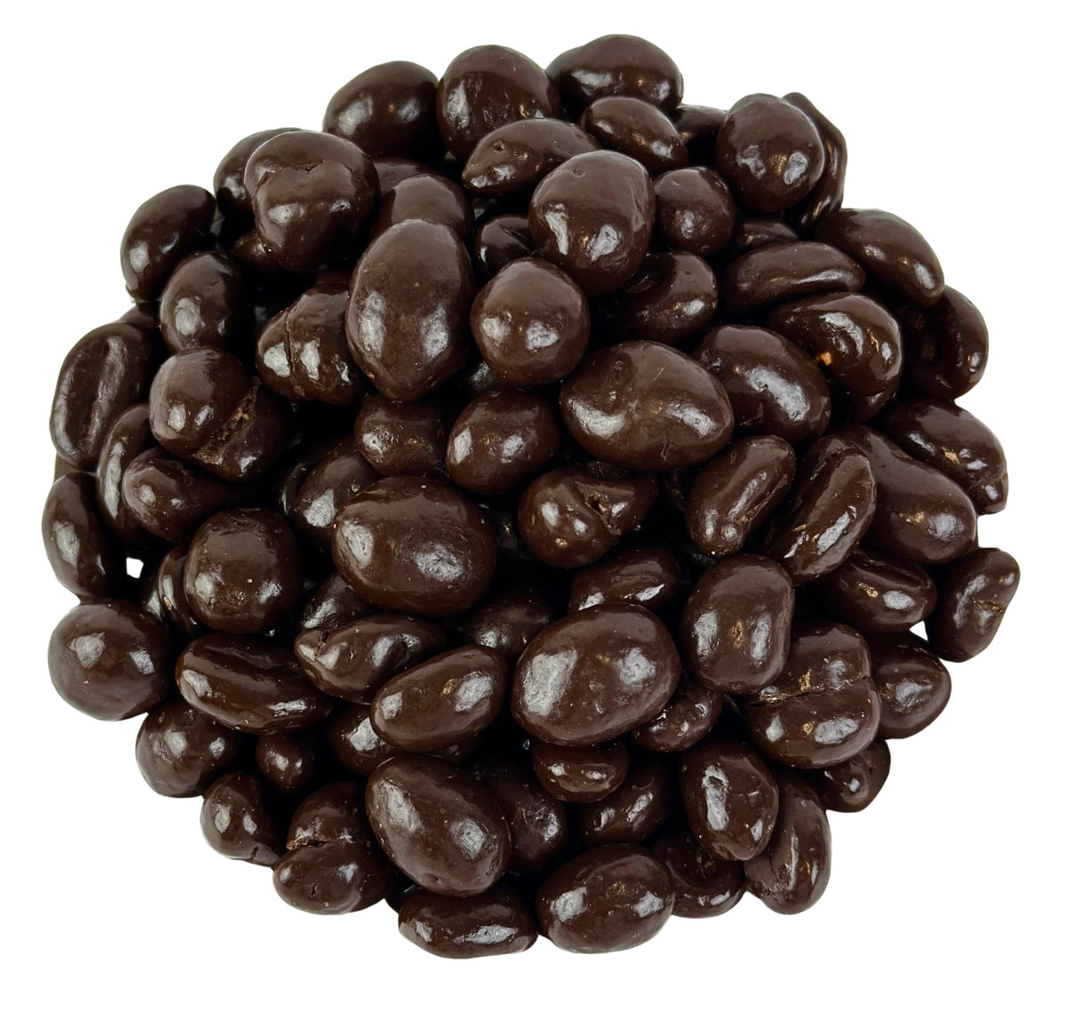 Cozy Confections dark chocolate covered peanuts with glossy coating and crunchy bite, ideal snack.