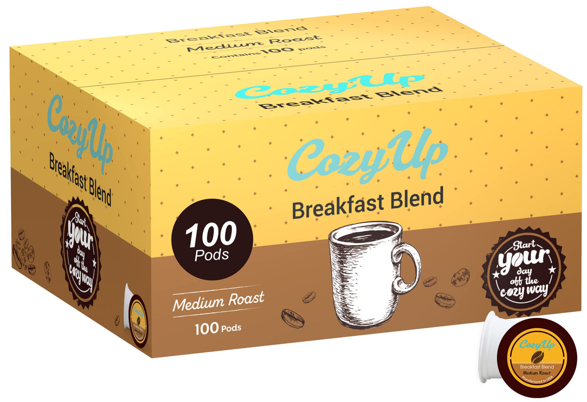 Cozy Up 100-count medium roast pod close-up with rich aroma.