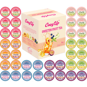 Cozy Up iced sweet fruit tea variety pack box ready for Keurig brewing.