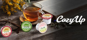 Cozy Up Jasmine Green Tea K-Cups no artificial additives label displayed.