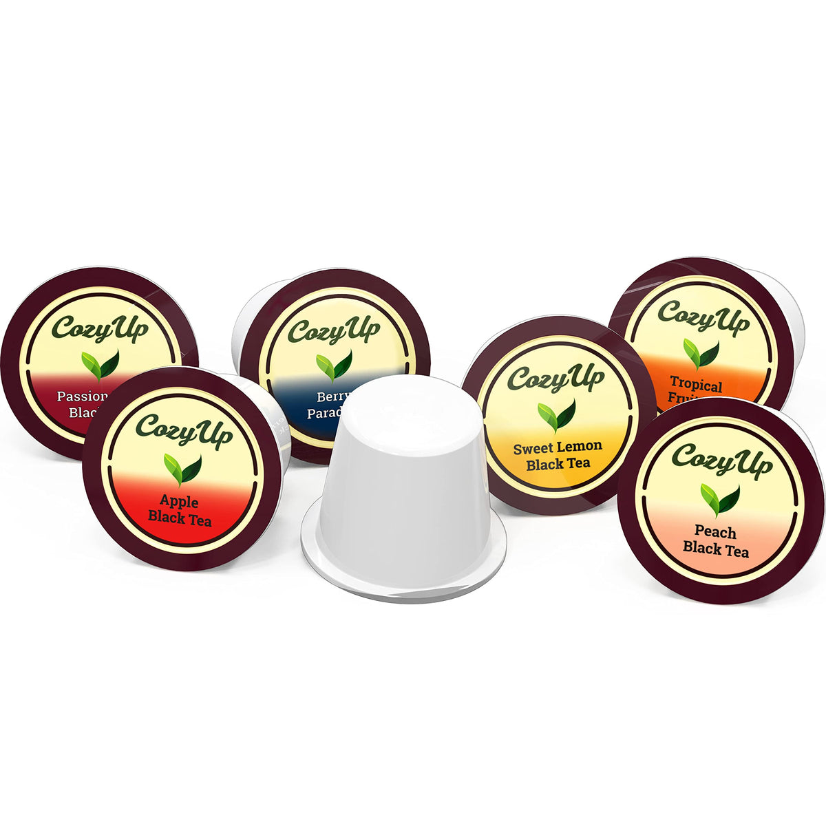 Cozy Up Peach Black Tea Pod offering fruity aroma for iced tea.
