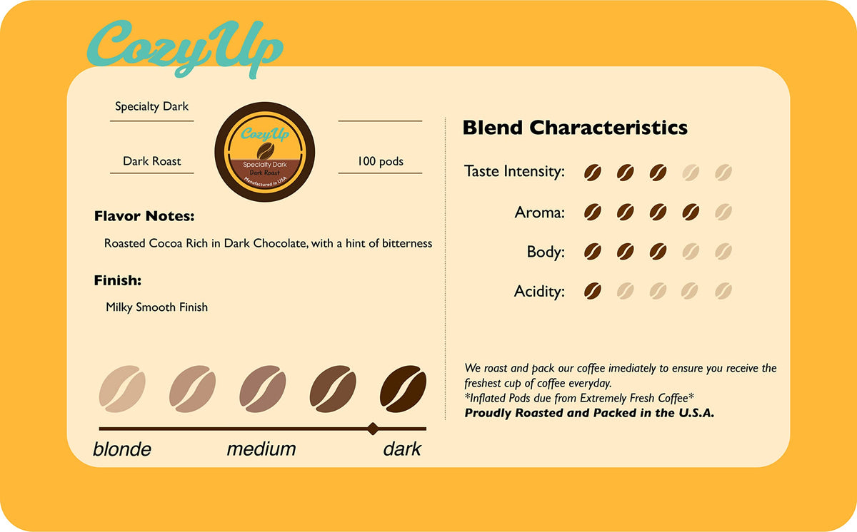 Cozy Up premium 100% coffee bean ingredients for a pure cup.