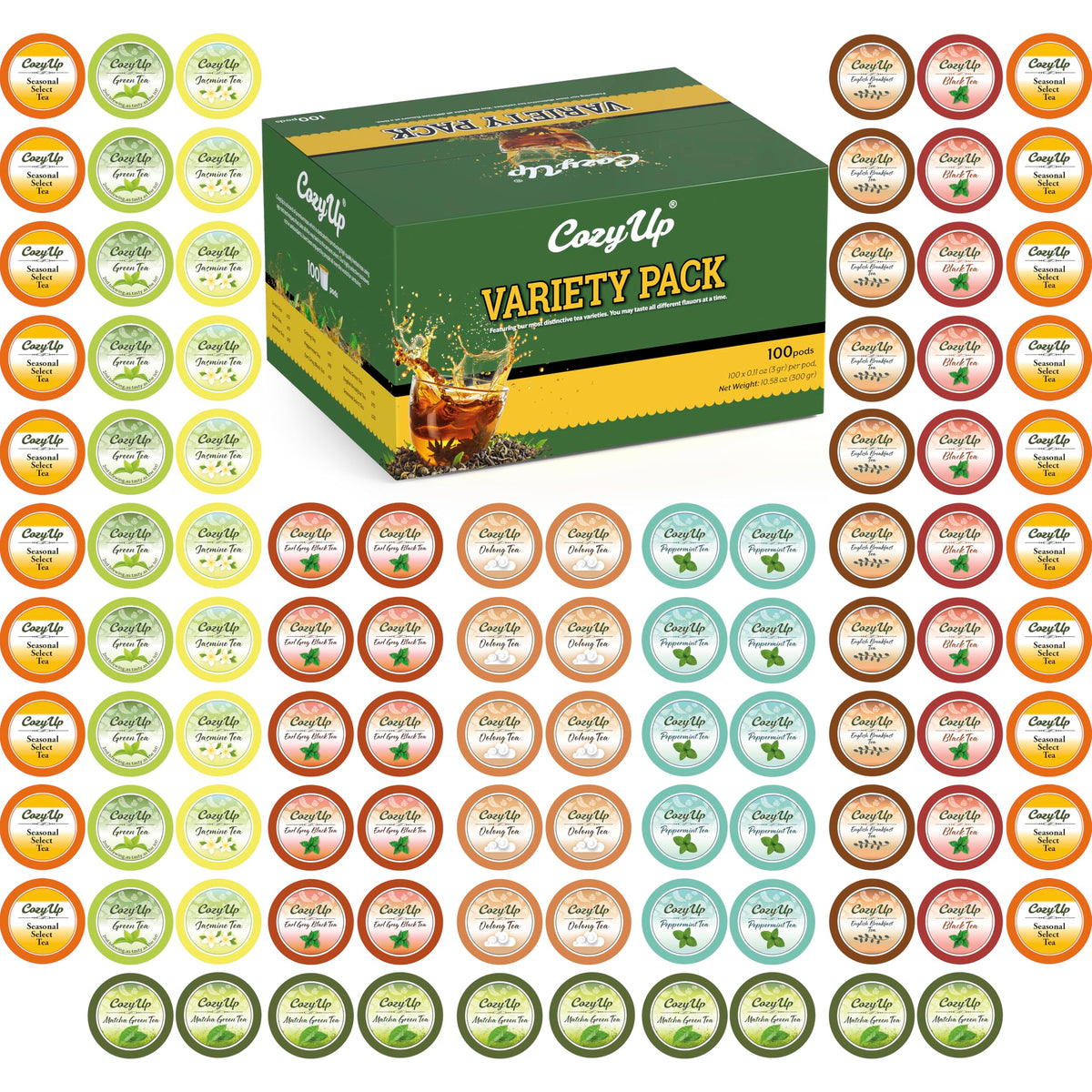 Cozy Up tea variety-pack box front showcasing diverse flavors for daily tasting