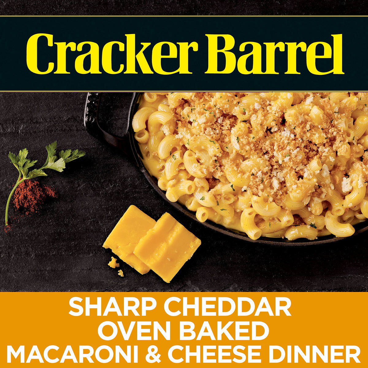 Toasted breadcrumbs topping on Cracker Barrel mac and cheese adds a crispy finish.