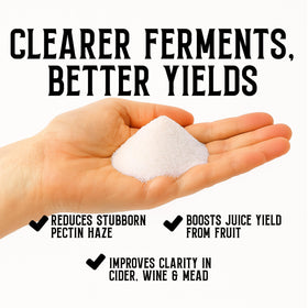 Craft A Brew pectic enzyme label closeup highlights premium brewing ingredients.