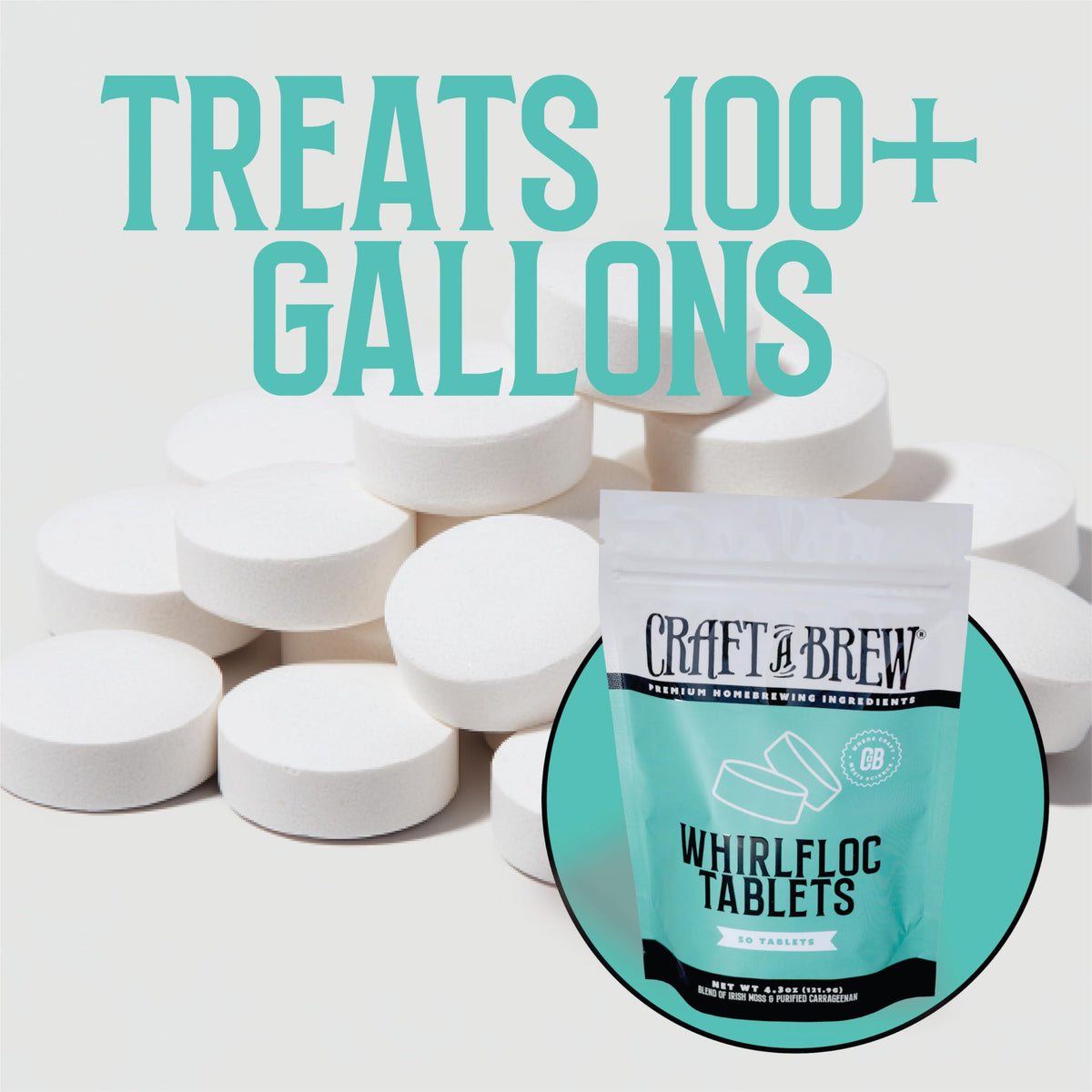 Craft A Brew whirlfloc tablets closeup highlighting seaweed-derived ingredients for haze reduction