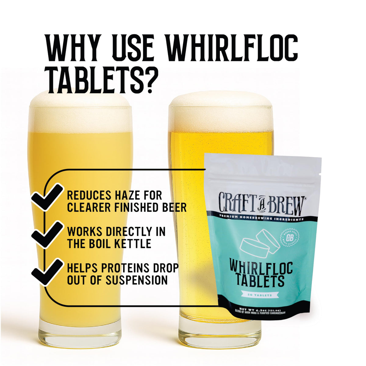 Craft A Brew whirlfloc tablets in wort illustrating haze-clarifying action during boil