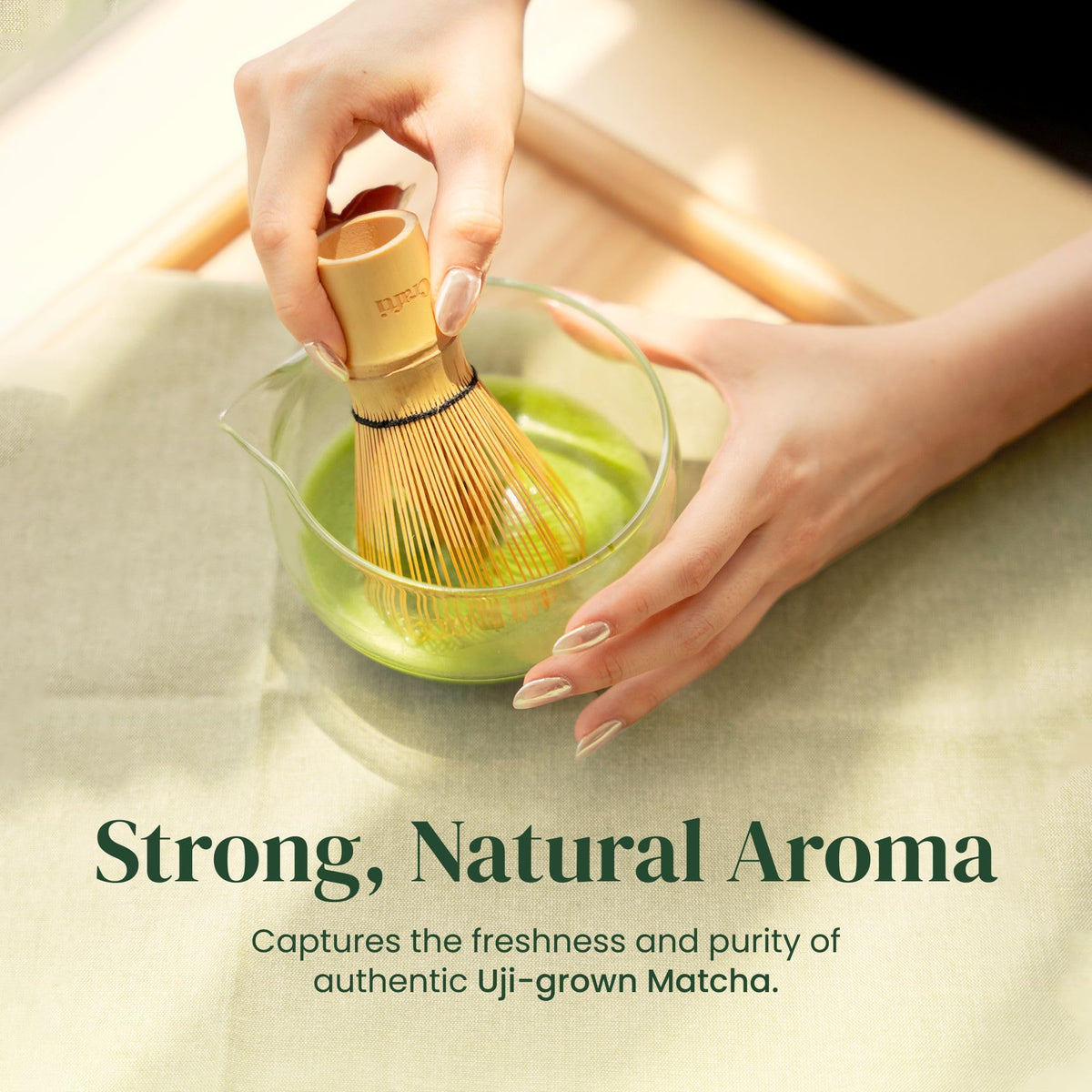 Crafti Barista Uji Matcha powder close-up showing vibrant green texture for rich flavor