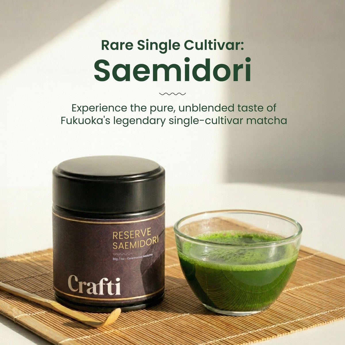 Crafti matcha bowl and whisk set for smooth ceremonial preparation.