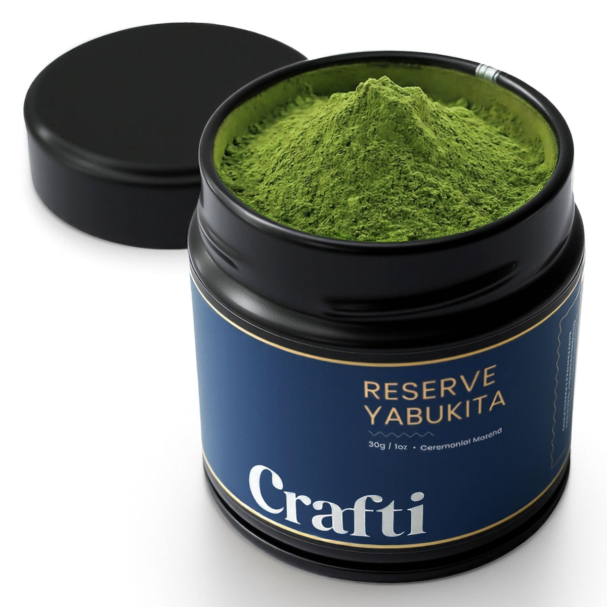 Crafti ceremonial-grade matcha powder in a 30g jar, ideal for authentic whisking rituals.