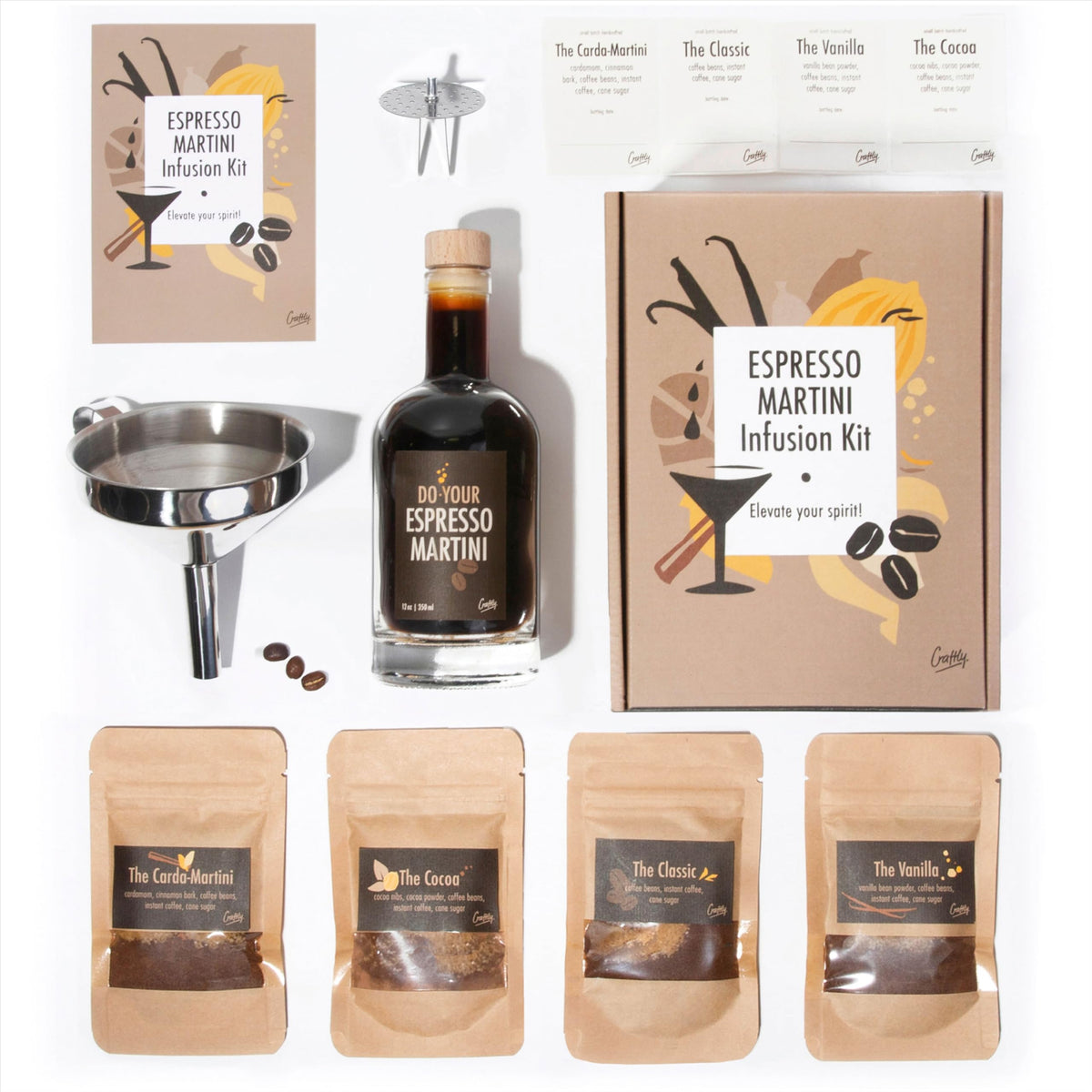 Craftly Espresso Martini Infusion Kit packaging shown for gifting and display