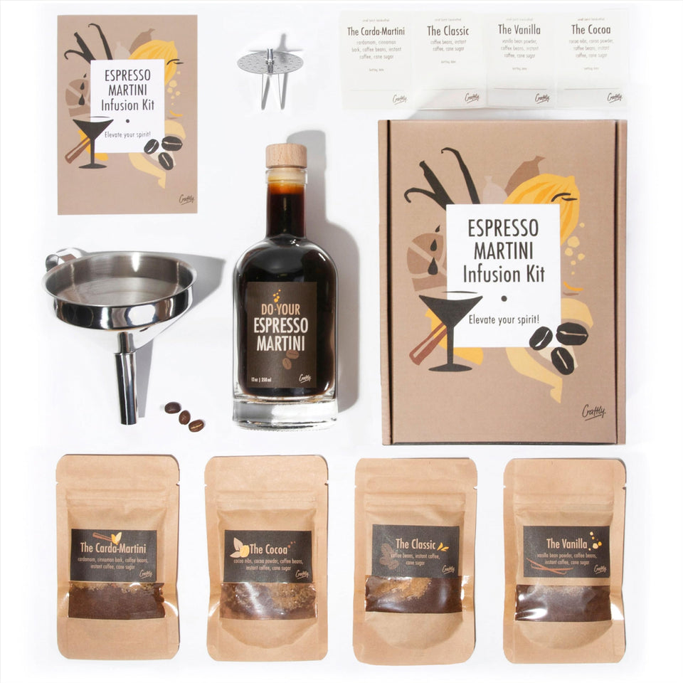 Craftly Espresso Martini Infusion Kit packaging shown for gifting and display