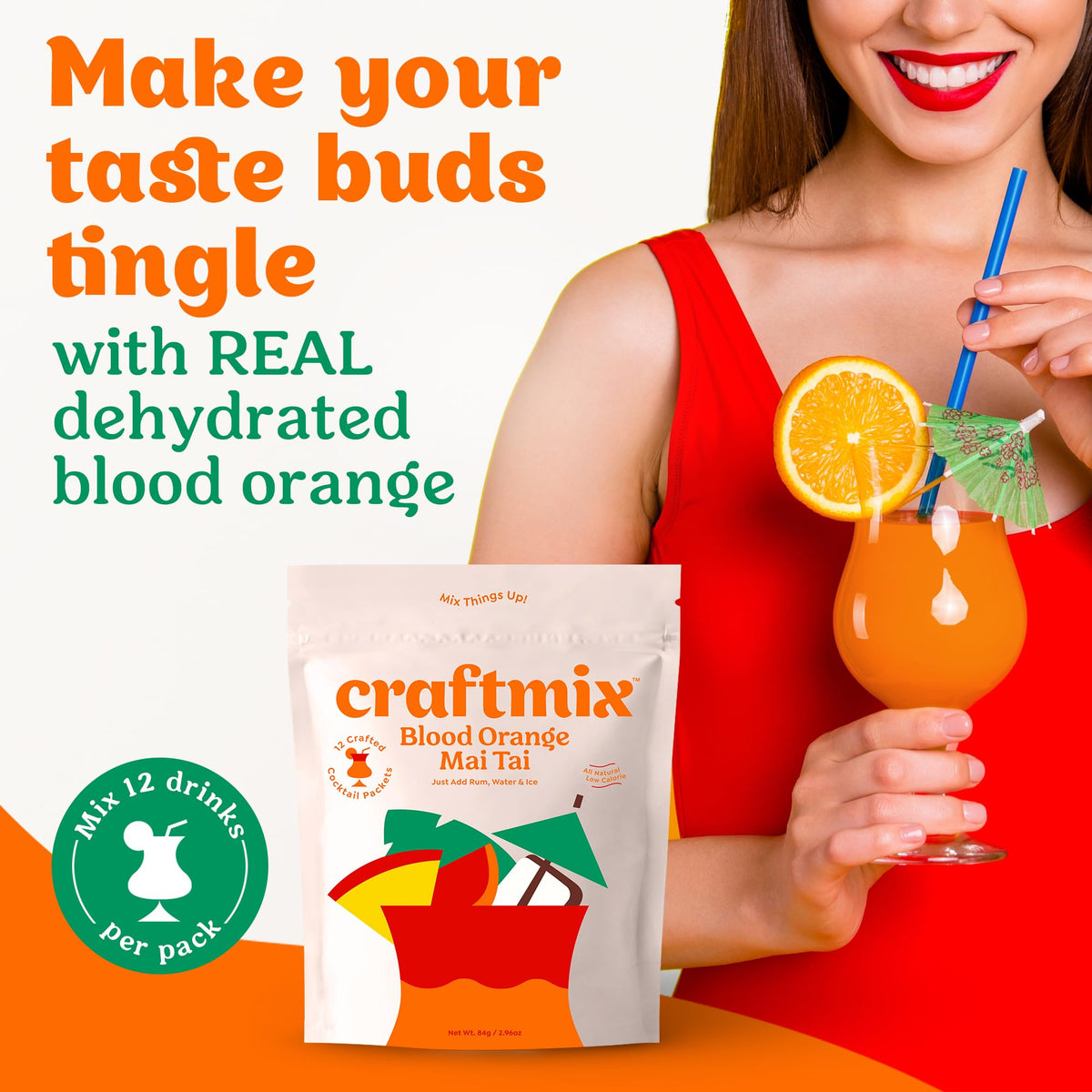 On-the-go Craftmix Blood Orange Mai Tai sachets for travel and events.