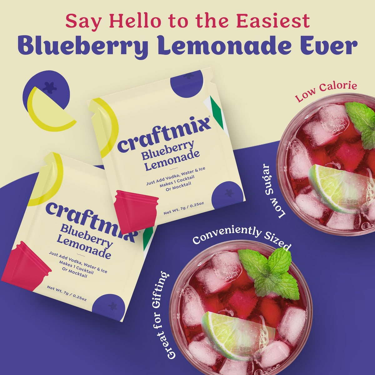 CraftMix Blueberry Lemonade with real fruit bits for authentic taste.