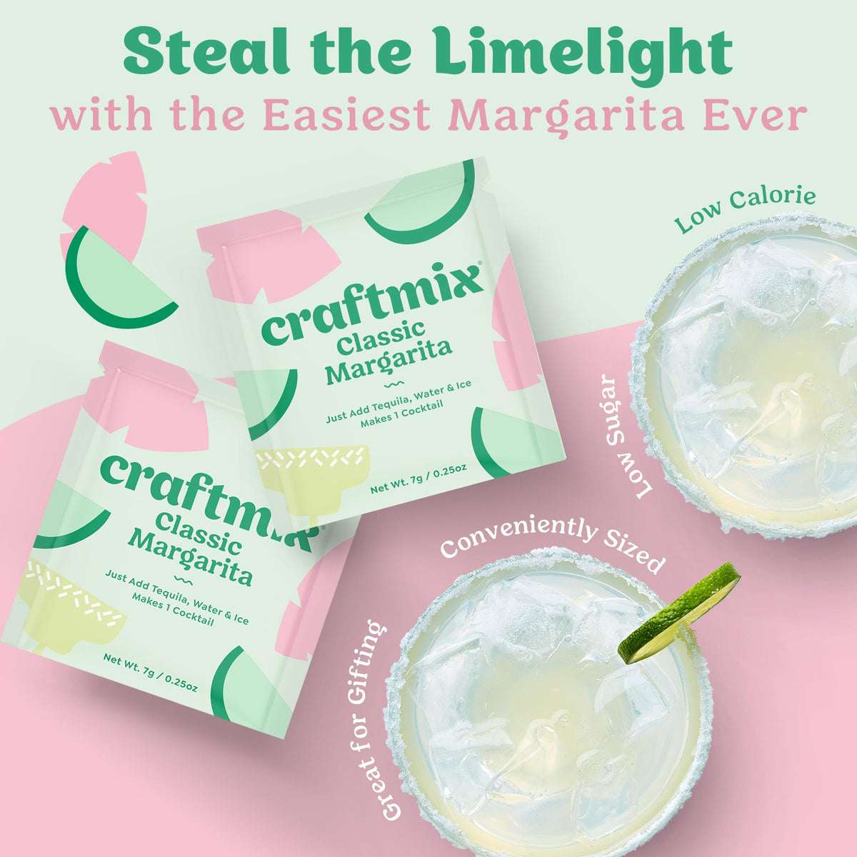 Craftmix Classic Margarita pour into glass for a tangy drink.